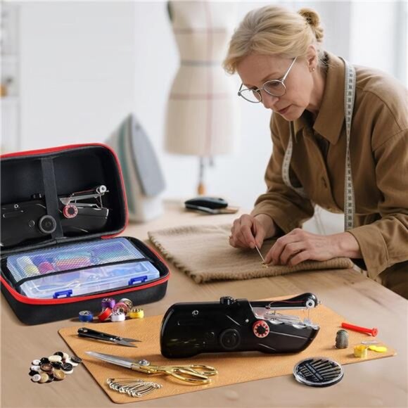 Handheld Sewing Machine with Black Storage Case and 109-Piece Sewing Kit, Mini - Picture 2 of 8